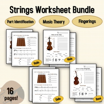 Preview of Beginning Strings - Worksheet Bundle (Violin, Viola, Cello, Bass)