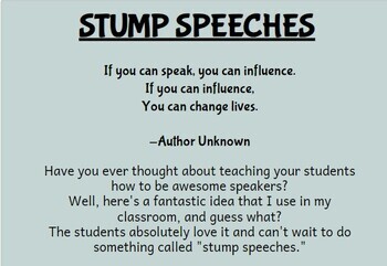 Preview of Introduction to Stump Speeches (Poster and Google Slides)