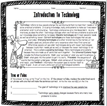 Introduction to Technology Worksheet by Adventures in Science | TpT