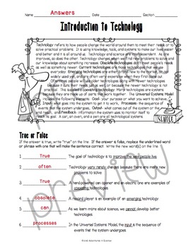 introduction to technology worksheet by adventures in