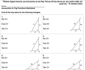 Preview of Introduction to Trig Functions Worksheet