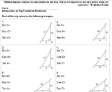 Introduction to Trig Functions Worksheet