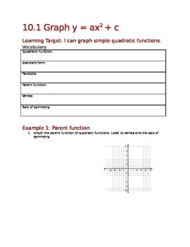 Preview of Introduction to graphing parabolas (10.1)