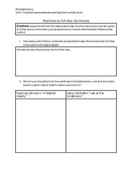 Preview of Introduction to the Civil War- Art History Lesson Note-Catcher (modified)