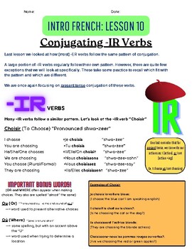 Preview of Introduction to the French Language Lesson 10 |Verb Conjugation, -IR Verbs|