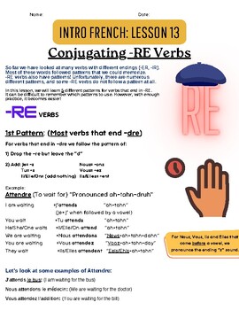 Preview of Introduction to the French Language Lesson 13 |Conjugating -RE Verb Patterns|