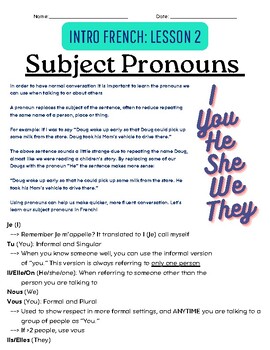 Preview of Introduction to the French Language Lesson 2 |Subject Pronouns, Common Words|