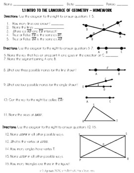 Introduction To The Language Of Geometry Homework Geometry TpT