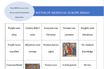 Preview of Introduction to the Middle Ages: Myths of the Medieval Europe Bingo