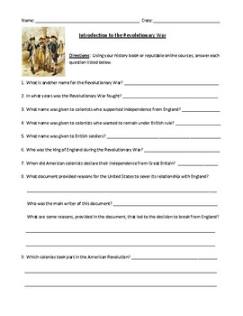 Preview of Introduction to the Revolutionary War: Worksheet with Detailed Answer Key