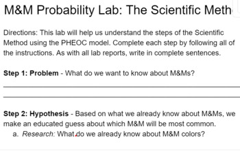 Preview of Introduction to the Scientific Method - M&M Probability Lab - PHEOC 