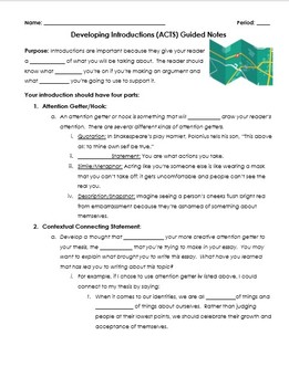 Preview of Introductions (ACTS) and Conclusions (STAC) Guided Notes & Graphic Organizer