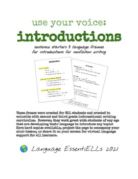 Preview of Introductions - sentence starters & language frames for ELLs