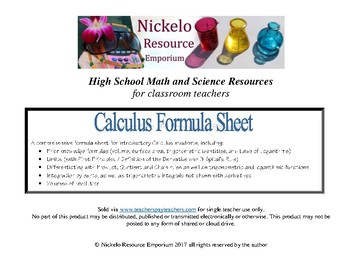 Preview of Introductory Calculus Formula Sheet