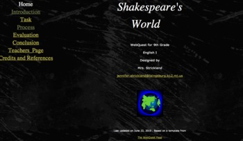 Preview of Introductory Web Quest to the World of Shakespeare