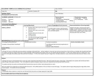 Preview of Introductory lesson plan for Microsoft Word