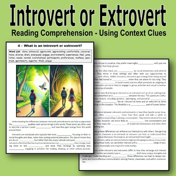 Preview of Introvert or Extrovert - Reading Comprehension - Using Context Clues