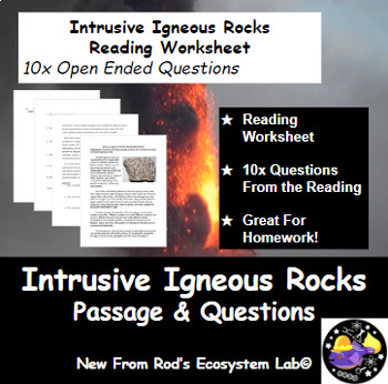 Intrusive Igneous Rocks Reading Worksheet by Rod's Ecosystem Lab