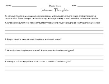 Preview of Intrusive Thoughts Worksheet To Conquer The Mind For Mental Clarity