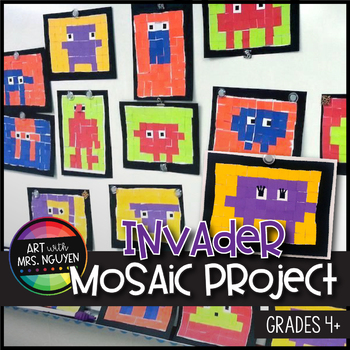 Preview of Elementary Art Lesson: Invader Mosaic Project - Math, Technology, Art!