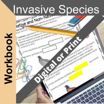 Preview of Invasive Species 17 page digital AND printable workbooks for middle school