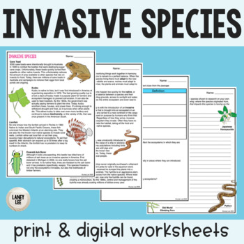 Preview of Invasive Species - Reading Comprehension Worksheets