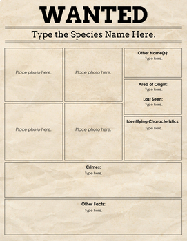 Preview of Invasive Species Research Project Wanted Poster Template (Digital & Printable)