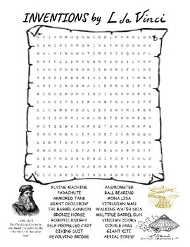 Preview of Inventions by Leonardo Da Vinci word search worksheet puzzle