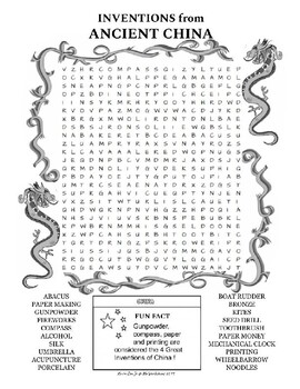 Preview of Inventions from Ancient China word search worksheet puzzle