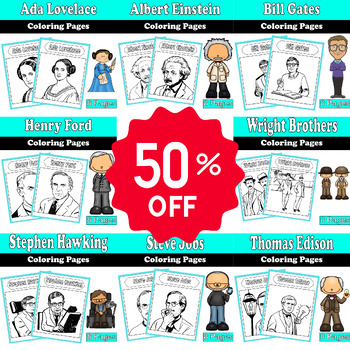 Preview of Inventors Day  Bundle: 80 Coloring Pages - Ada Lovelace, Thomas Edison ...