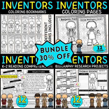 Preview of Inventors Day Bundle: Coloring Pages, Research Projects, Bookmarks, and Reading