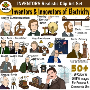 Preview of Inventors and Innovators of Electricity 50+ Clip Art images - Tesla, Faraway etc