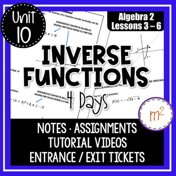 Preview of Inverse Functions Lessons - Algebra 2 Curriculum