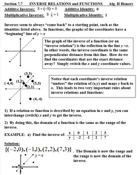 Inverse Functions & Inverse Relations (Notes & Worksheet w/ Answer Key)