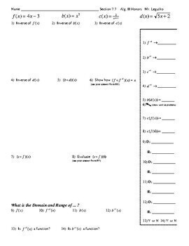 Inverse Functions & Inverse Relations (Notes & Worksheet w/ Answer Key)