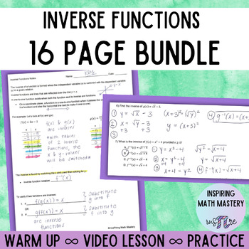 Preview of Inverse Functions Lesson (Table/Equation) & Practice BUNDLE - Warm Up, Notes, CW