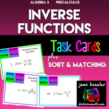 Preview of Inverse Functions Task Cards with Matching and Sort