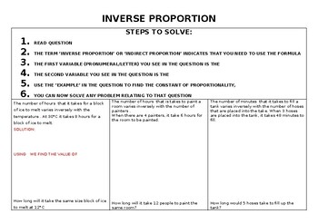 Preview of Inverse (Indirect) Proportion Worksheet with Steps to solve