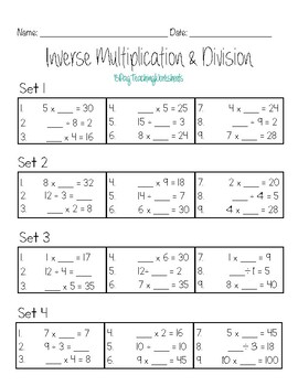 Preview of Inverse Multiplication Division Set #1-4