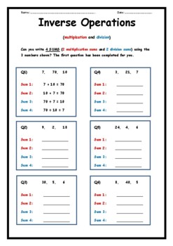 inverse operations multiplication division sums by teaching resources 4 u