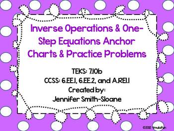 Preview of Inverse Operations and One Step Equations Anchor Charts and Practice Problems