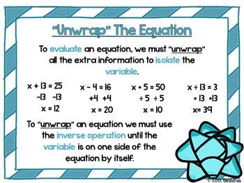 Inverse Operations and One Step Equations Anchor Charts and Practice