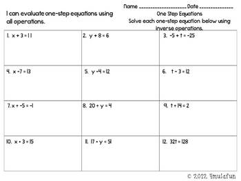 Inverse Operations and One Step Equations Anchor Charts and Practice