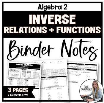 Preview of Inverse Relations and Functions - Algebra 2 Binder Notes