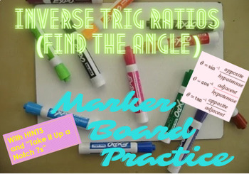 Preview of Inverse Trig (Find missing angle) Marker Board Practice (w/ "hints" and GT ?s)
