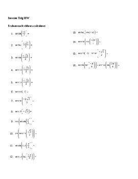 Preview of Inverse Trig worksheet