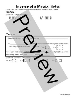 Preview of Inverse of a Matrix (Determinant) - Notes - Lesson