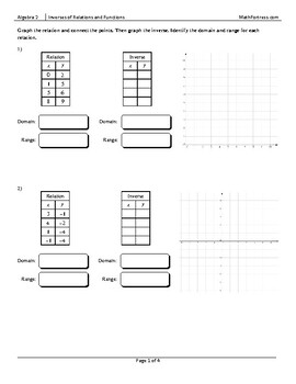 Preview of Inverses of Relations and Functions Worksheet