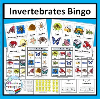 Preview of Bingo Printable Invertebrate Animals Bingo Game (Animal Classification)