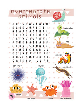 Preview of Invertebrate Animals - Word Search Puzzles